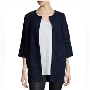 Eileen Fisher Women's Dark Blue Open Front Jacket Coat Cardigan Sz Med